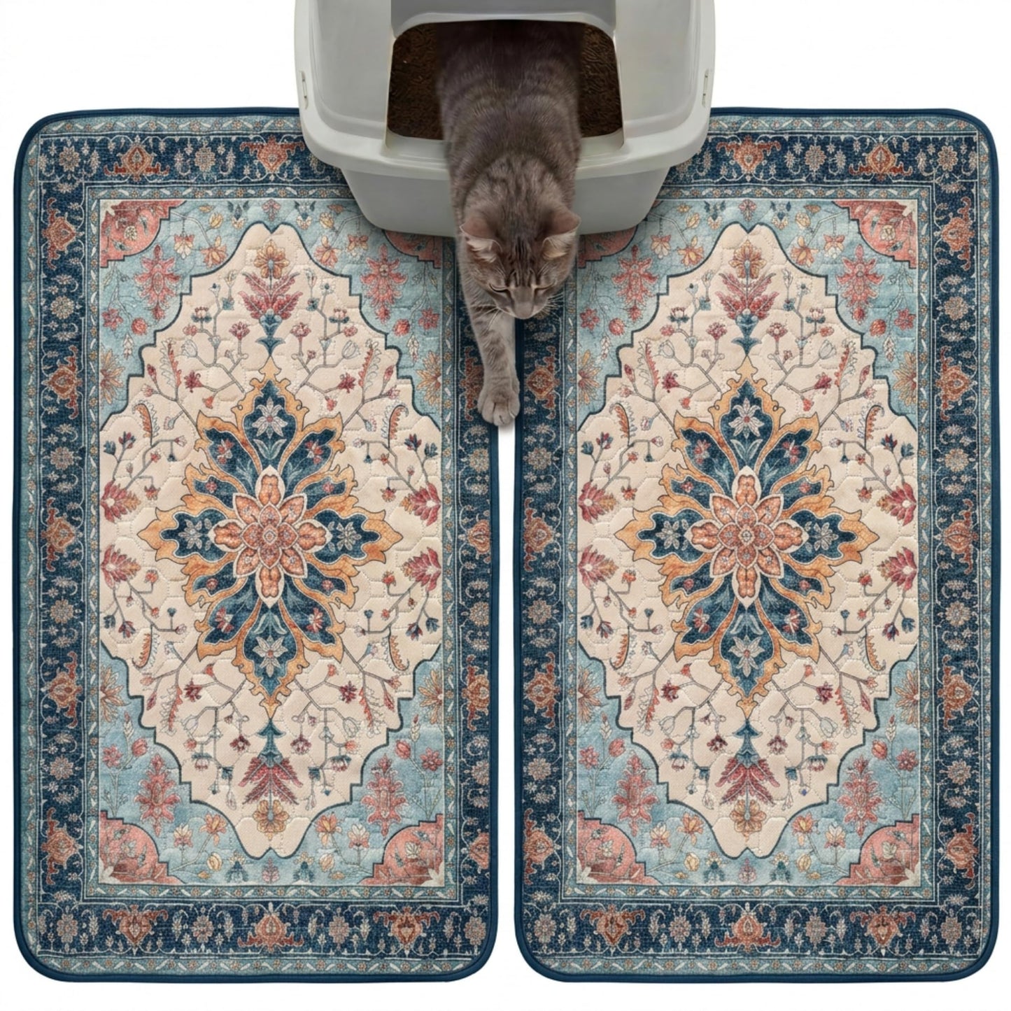 Hompet Cat Litter Mat 2 Pack, 18x28 Machine Washable Trapping Mats for Cats, Super Absorbent & Urine-Proof Cat Litter Box Mat for Floor, Waterproof & Non Slip Kitty Litter Rug