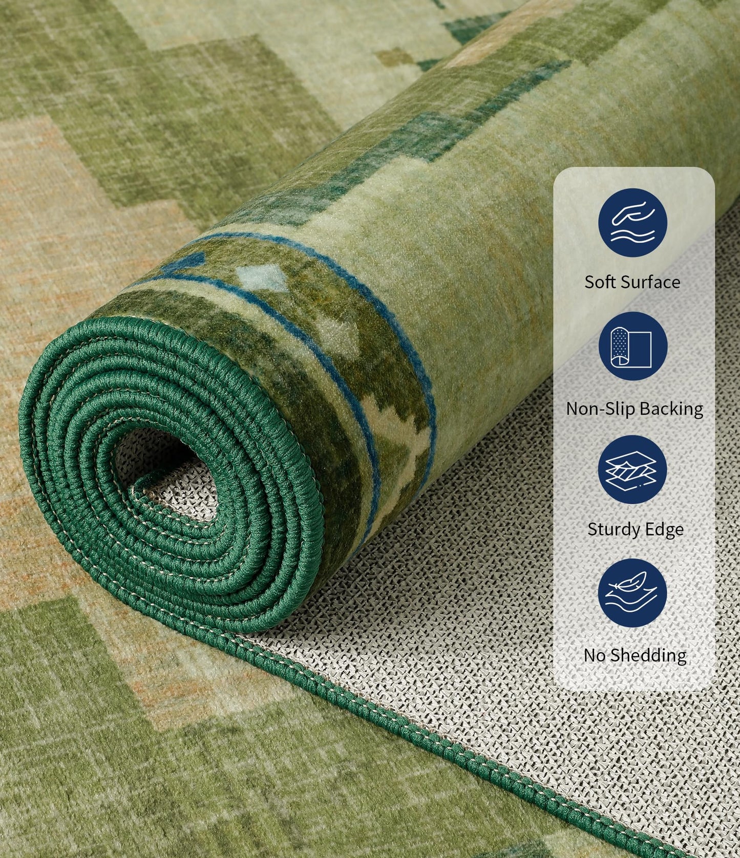 Green Hallway Runner Rug 2x6 Non-Slip, Washable Mid Century Modern Entryway Rug, Low Pile Runner Rug for Kitchen, Bedroom, Laundry Room