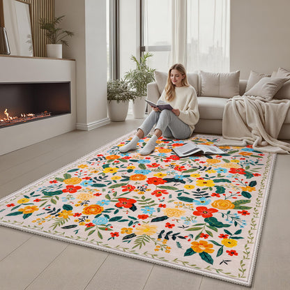 Joiedomi 5'x7' Area Rugs for Living Room Non-Slip Washable Rug with Rubber Backing Large Soft Boho Floral Carpet for Bedroom Kids Nursery Dining Room (Beige)