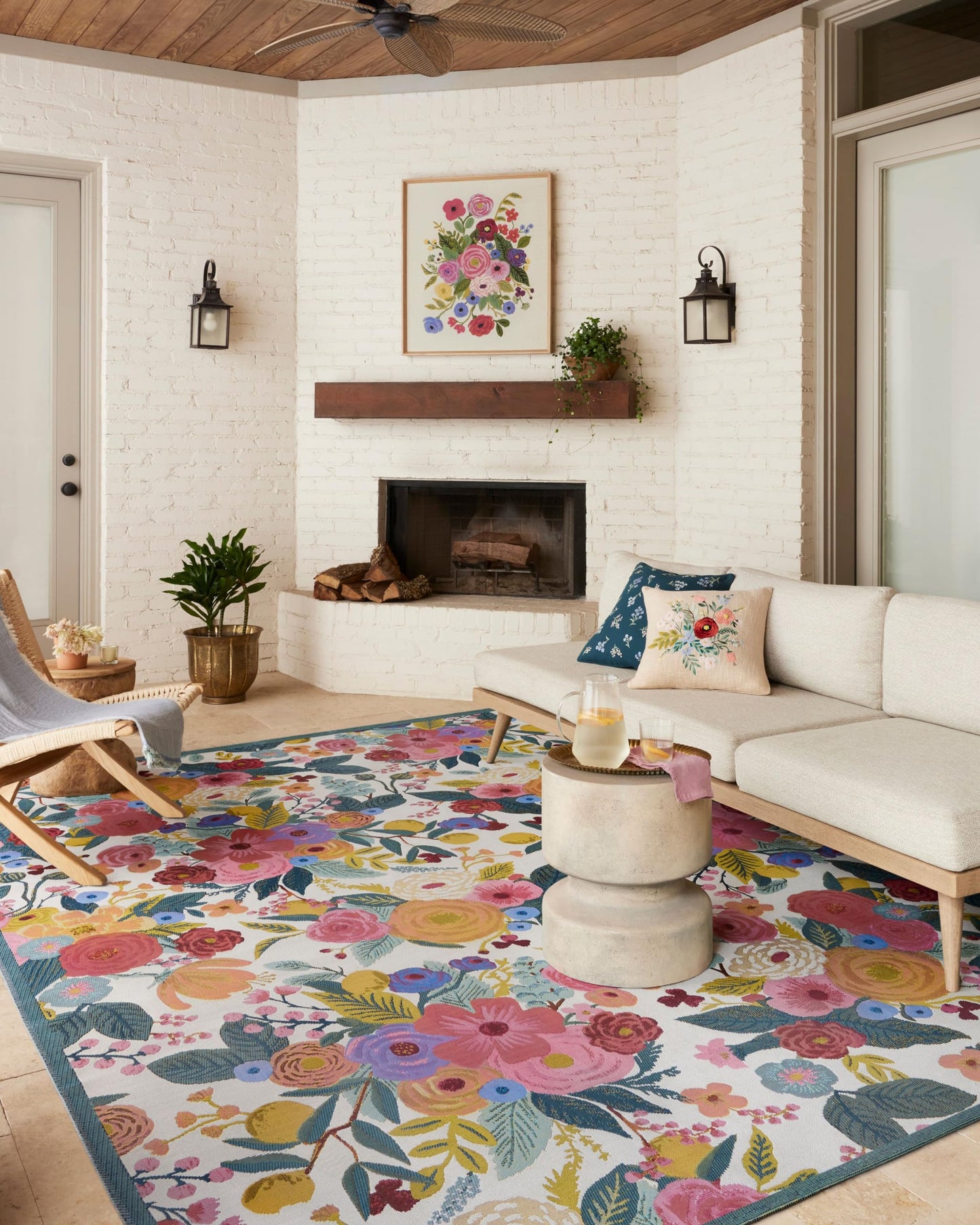 Loloi Rifle Paper Co. Perennial Collection Garden Party PRN-04 Rose/Multi 6'-7" x 9'-4" Indoor/Outdoor Area Rug