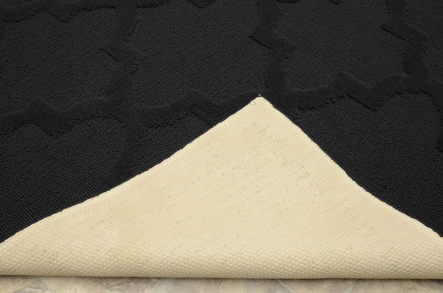Garland Rug Quatro Black 5' x 7' Cut-Loop Trellis Area Rug –Soft, Comfortable, Stylish & Budget-Friendly Rug in a Beautiful Solid Black