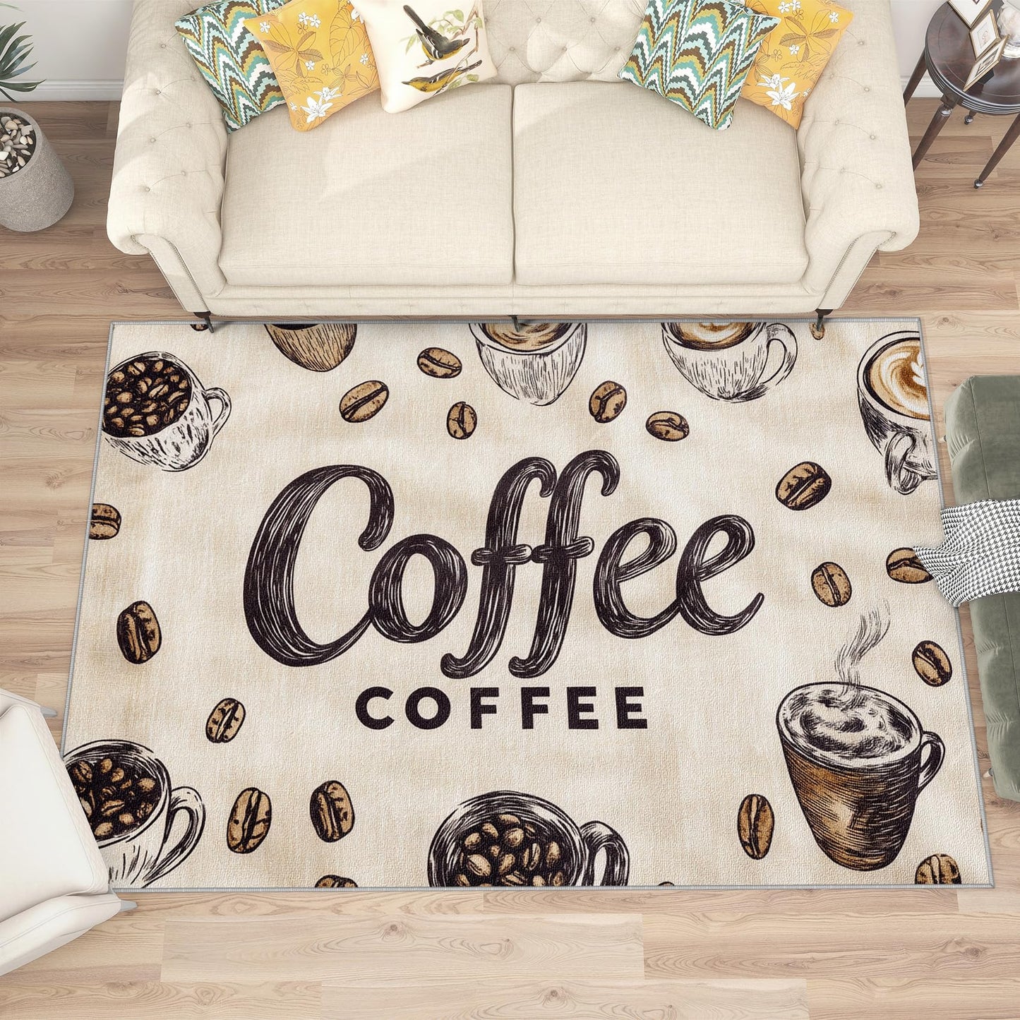 Coffee Rug 5x6 - Coffee Bean Area Rugs for Living Room Bedroom - Kitchen Carpet - Washable Non Slip Durable - Cafe Home Decor & Gifts