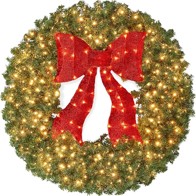 Best Choice Products 30in Large Artificial Pre-Lit Fir Christmas Wreath Holiday Accent Decoration for Door, Mantel w/Red Lighted Bow, 130 LED Lights, 220 PVC Tips, Power Plug-in