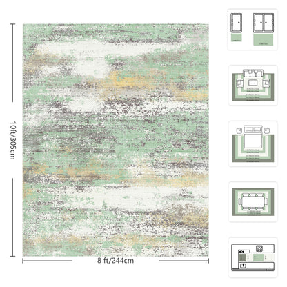Yarooge 8x10 Area Rugs, Abstract Modern Ultra Soft Washable Rug, Non Slip Carpet with Rubber Back, Large Rugs for Living Room, Bedroom, Dining Room Decor(Light Green/Cream)