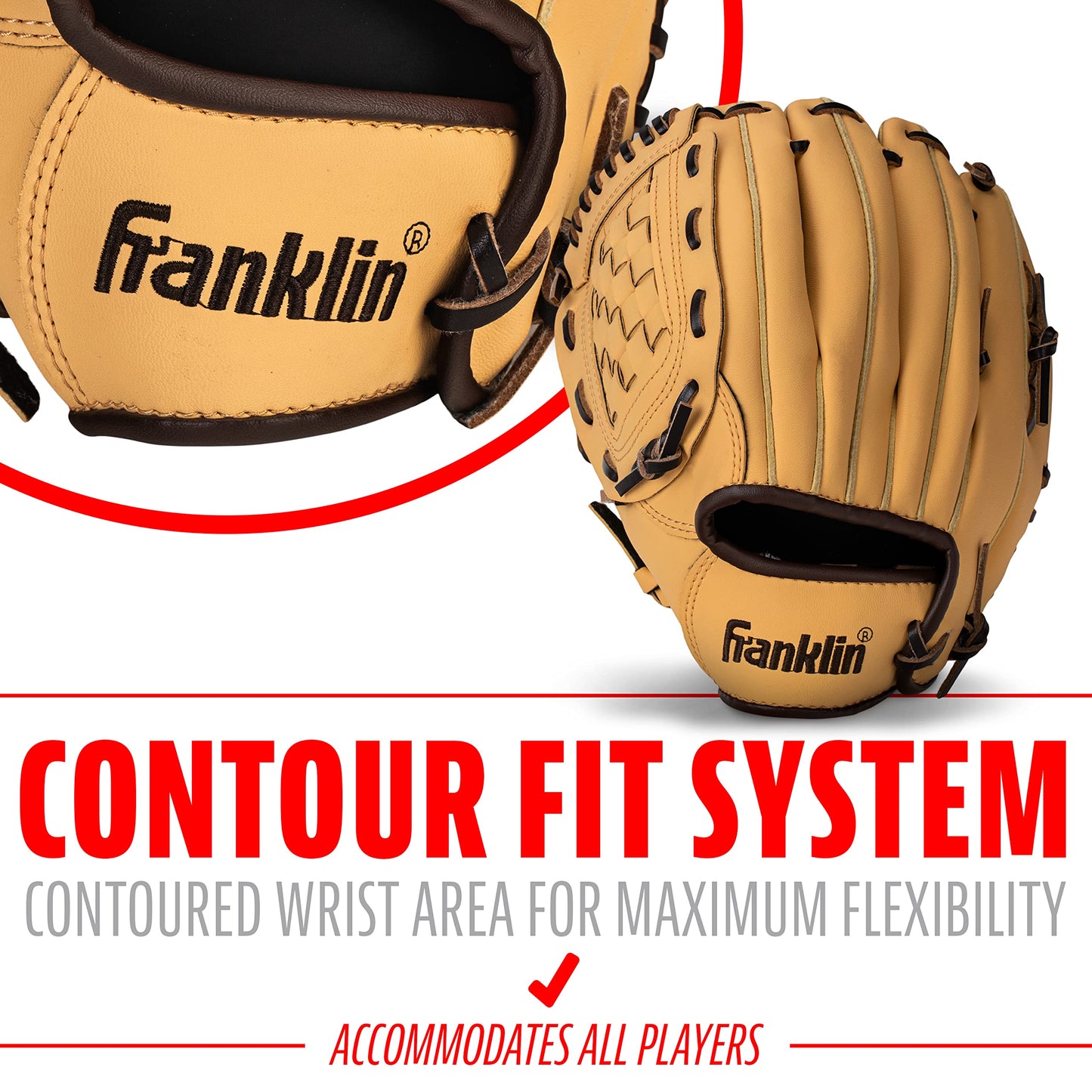 Franklin Sports Field Master Baseball and Softball Gloves for Adults, Youth, and Kids - Durable and Soft Synthetic Leather - Adjustable Fit - Left Hand Throw - 10" in. Infield - Camel Brown