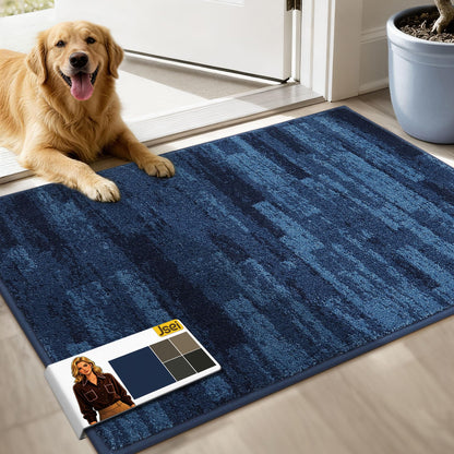 JSEI Dirt Trapper Door Mat 24"x36", Non-Slip Doormats Washable Entryway Mat, Welcome Floor Mat Absorbent Low Profile Dog Door Mats for Front Back Door, Wet Shoes & Paws, Blue