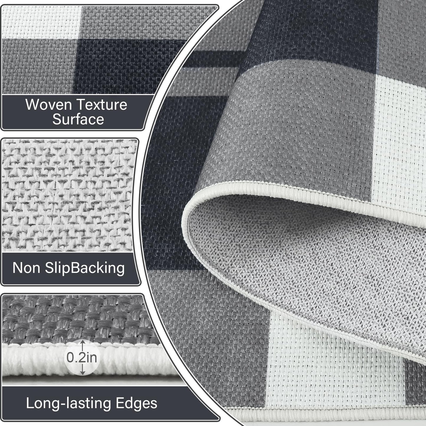 AROGAN Checkered Jute 4x6 Area Rugs, Washable Outdoor Patio Rug for Living Room Entrance Indoor Outdoor Carpet, Farmhouse Design Neutral Geometric Rugs for Front Porch Mat Dining Room