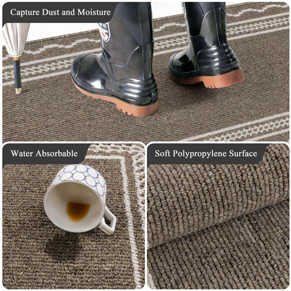 Ileading Indoor Door Mat 2x3ft, Absorbent Dog Muddy Paws Mats, Low-Profile Entrance Small Runner Carpet with Non-Slip Rubber Backing, Washable Inside Welcome Mat for Hallway,Entryway,Kitchen (Brown)