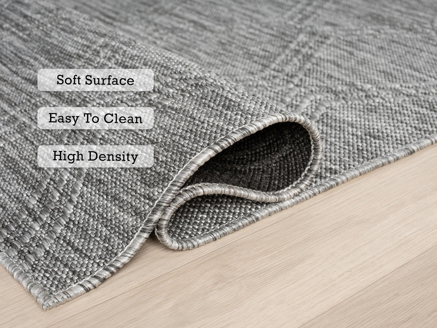 RUGGERRUGS Darla Textured Foldable Indoor Outdoor Rug, 5x7, Weather Resistant, Easy Clean, UV Resistant, Lightweight Contemporary Geometric Patio Carpet for Porch, Deck, Living Room (5' x 7', Gray)