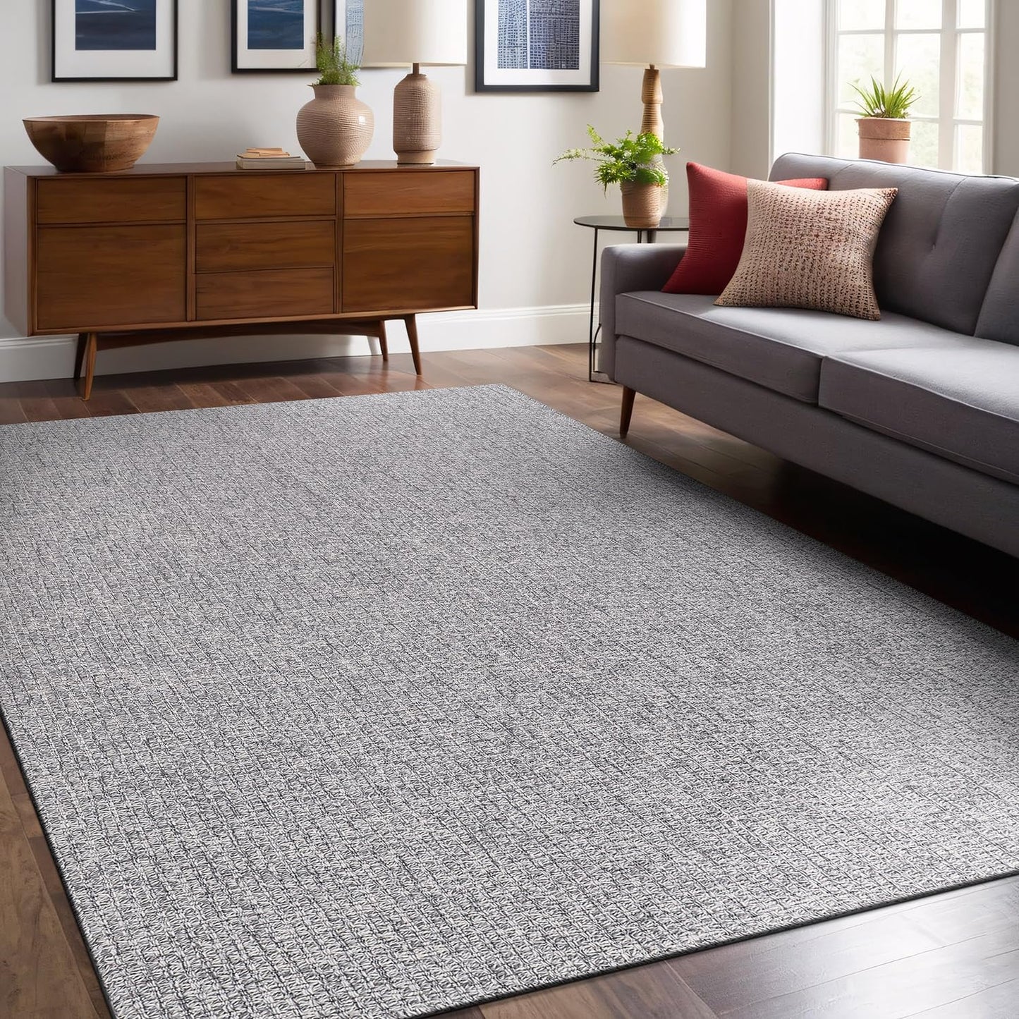Luul Home Easy Jute Rugs 5x7 Gray Color Living Room Indoor Outdoor Area Rug for Farmhouse Patio and Kitchen Rug High Traffic Washable Easy to Clean Solid Boho Woven Design Outside Carpet (5 x 7)
