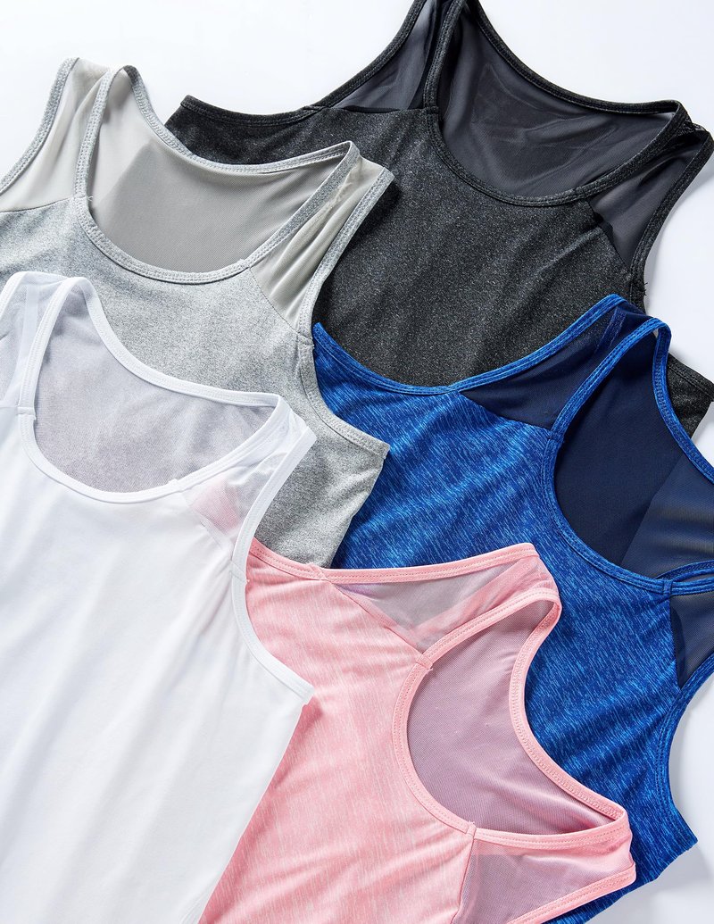 5 Pack Women's Workout Tops, Athletic Racerback Tank Tops for Women, Mesh Sleeveless Shirts Yoga for Gym Running (Set 1, X-Large)