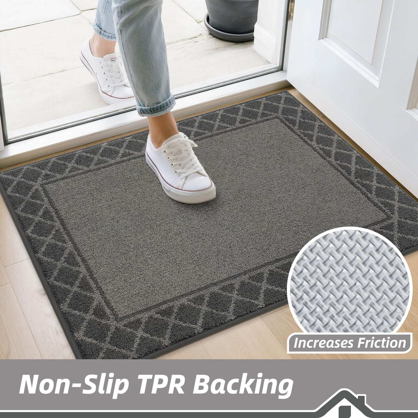 BEQHAUSE Door Mat Indoor Entrance Dirt Trapper Rugs for Entryway Non Slip Welcome Mat Absorbent Floor Mat Low Profile Washable Front Doormat for Dirty Paws, 24" x 36", Grey