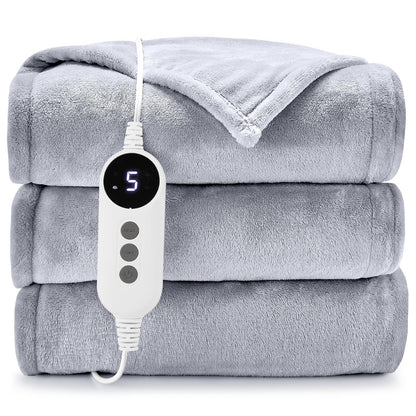 HYLEORY Heated Electric Blanket Throw, 2-Layer Cozy Warm Flannel 50" x 60", Heating Blanket with 9 Heating Levels, 2/4/6/10 Hours Auto Off, Fast Heating Winter Blanket, Dark Grey
