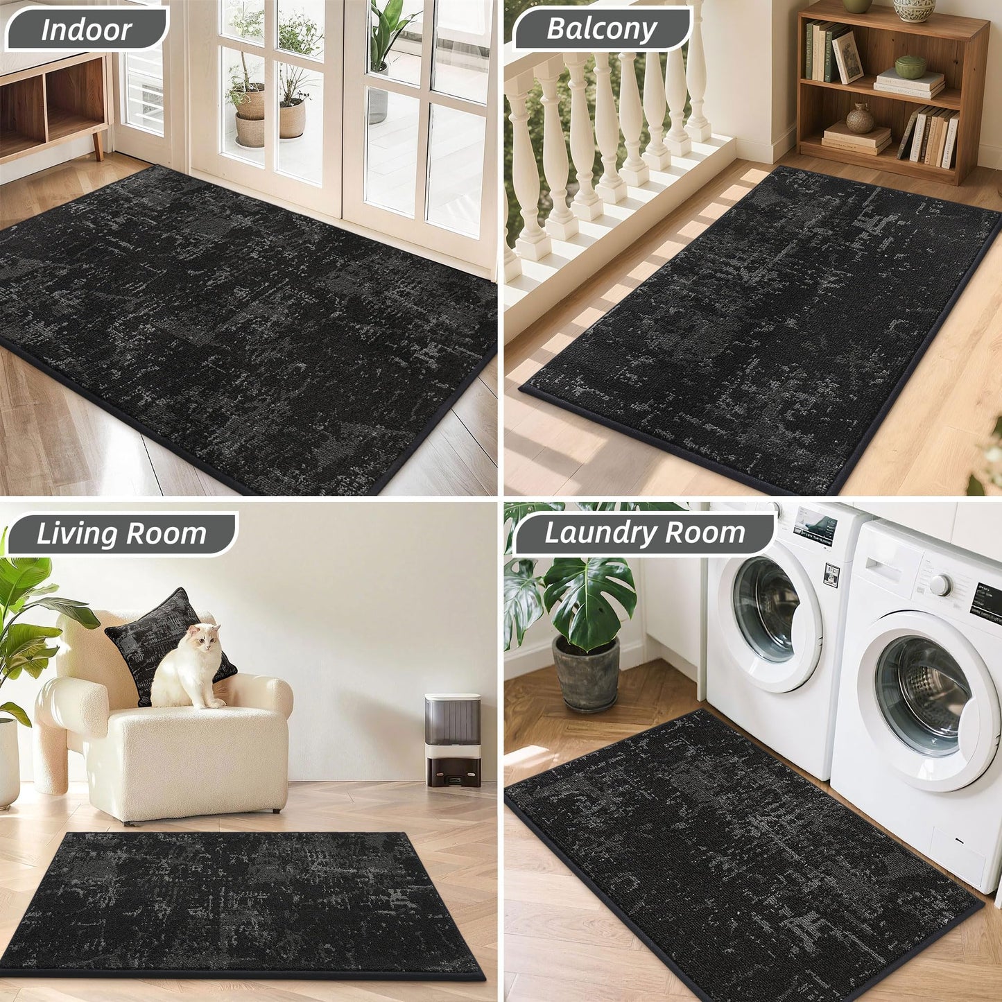 BEQHAUSE Dirt Trapper Door Mat 32" x 48", Non-Slip Doormats Washable Entryway Rugs, Stain Resistant Dog Door Mats Absorbent Welcome Floor Mat for Front Back Door, Mud Wet Shoes & Paws, Black