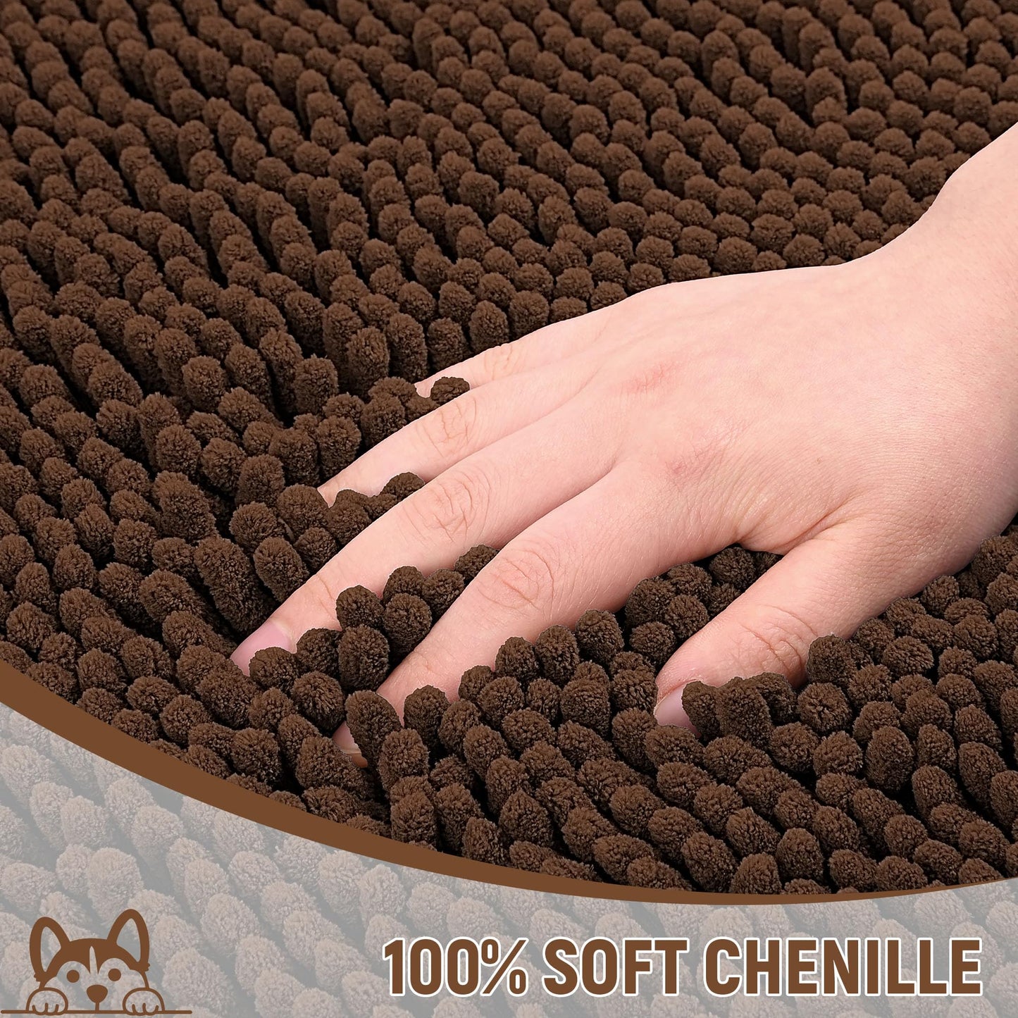 HOMEK Absorbent Dog Door Mat for Muddy Paws, 60" x 36" Chenille Indoor Mats for Entryway, Trap Dirt Front Door Mat Indoor Entrance Washable Non Slip Soft Brown