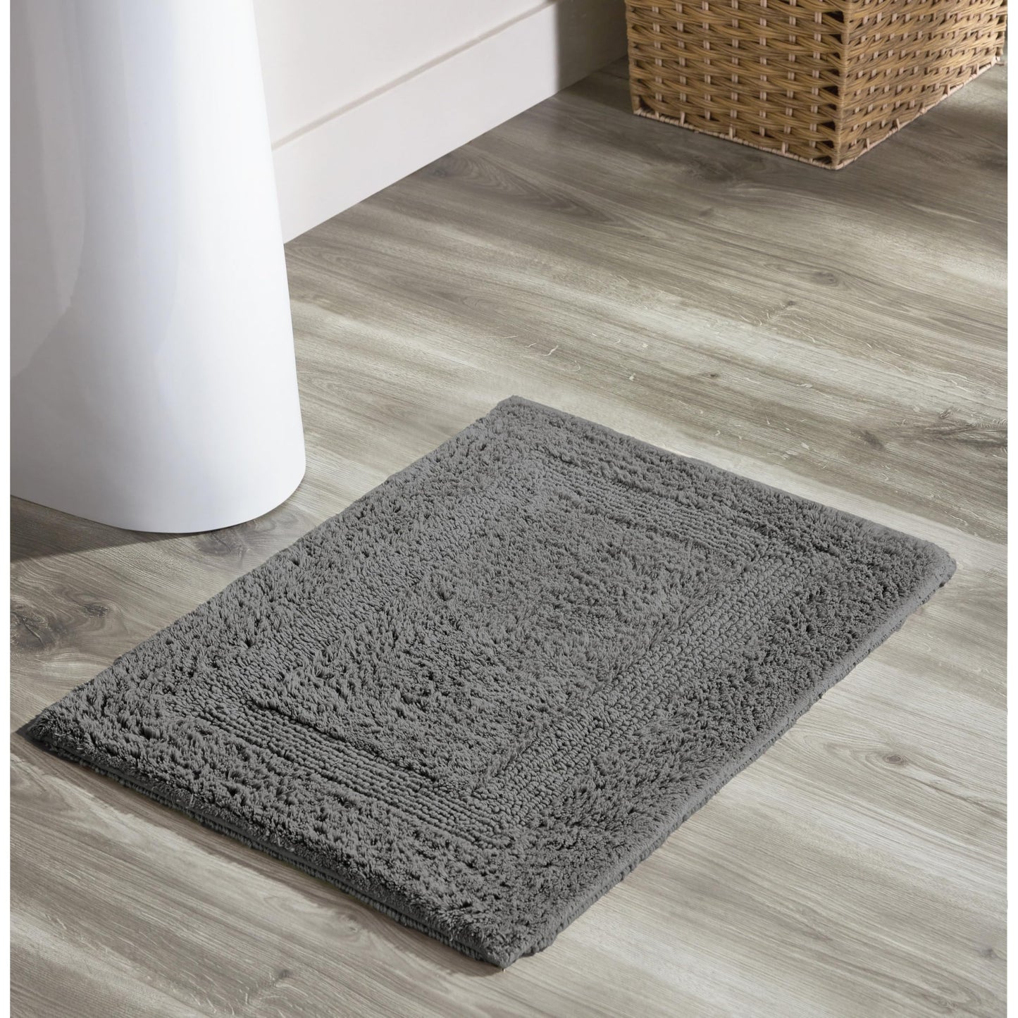 Better Trends Bath Room Rugs 100% Cotton Soft Tufted 17" x 24" Bath Rug Water Absorbent, Reversible Machine Washable for Bath Room Floor Decor, Laundry Room, Oeko-Tex Certified Grey Lux Collection