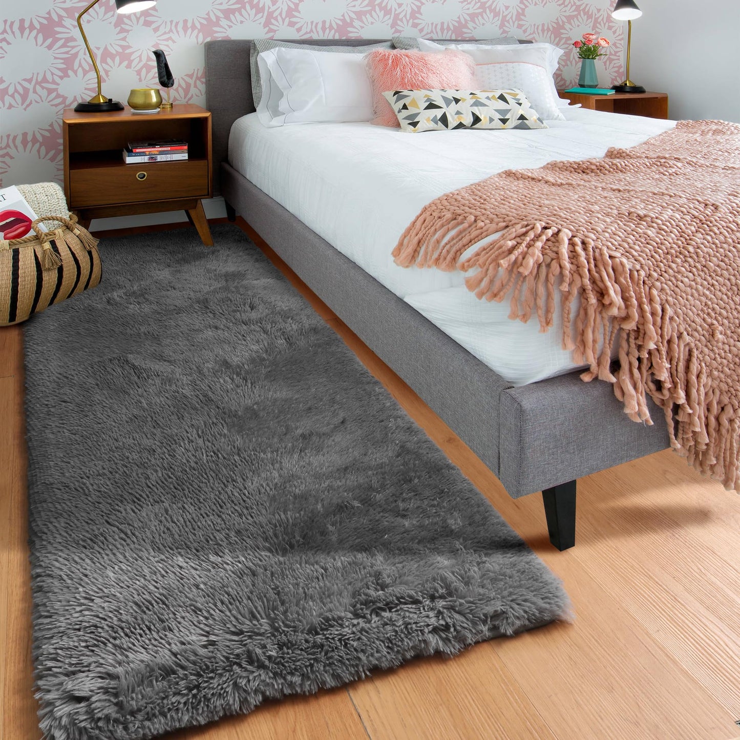 ONASAR 2x6 Grey Runner Rugs for Bedroom Living Room, Fluffy Bedside Hallway Throw Area Rug, Gray Ultra Soft Plush Furry Floor Carpet Mat for Nursery Kids Dorm Closet Home Decor Aesthetic