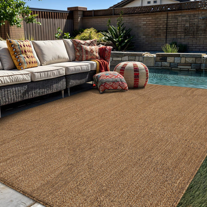 Rugshop Abstract Indoor Outdoor Flat Woven Area Rug,Natural Jute-Style,Easy-Care Patio Rug for Backyard Porch Deck Balcony, 6'6" x 9' Natural/Jute