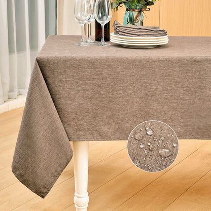 Mebakuk Rectangle Table Cloth Linen Farmhouse Tablecloth Waterproof Anti-Shrink Soft and Wrinkle Resistant Decorative Fabric Table Cover for Kitchen (Flaxen, 60" x 104" (8-10 Seats))