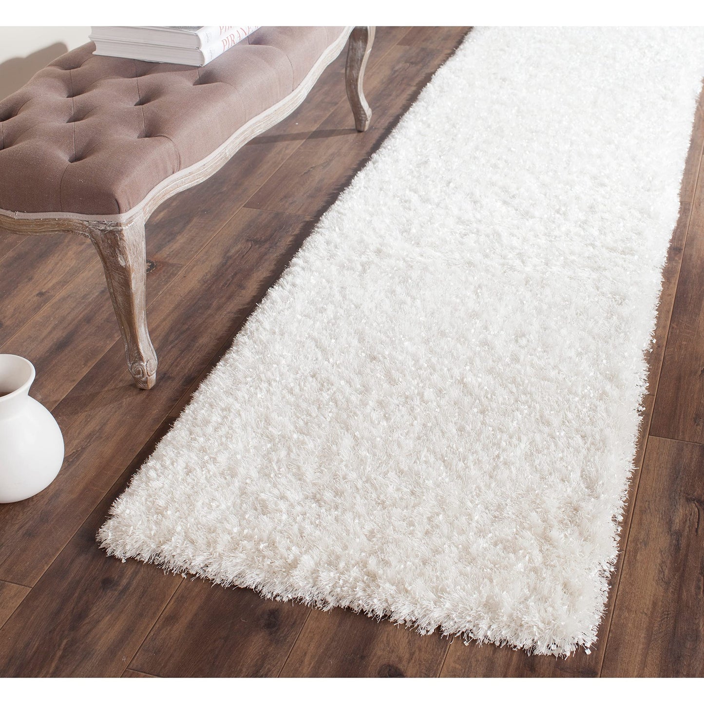 SAFAVIEH Malibu Shag Collection Accent Rug - 2'6" x 4', White, Handmade Solid, 1.4-inch Thick Ideal for High Traffic Areas in Entryway, Living Room, Bedroom (MLS431W)