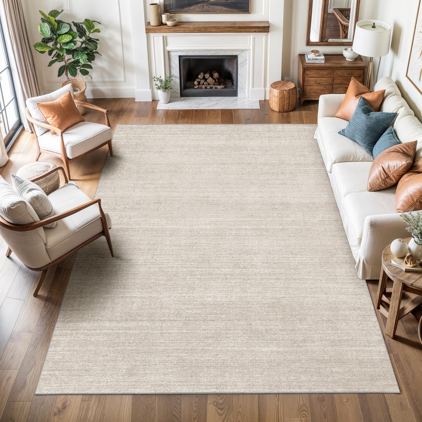 Valenrug Washable Rugs 4x6 - Stain Resistant 4x6 Area Rugs for Living Room, Non Slip Backing Printed Rugs for Bedroom, Folable Machine Washable Area Rug(4'x6', Beige)