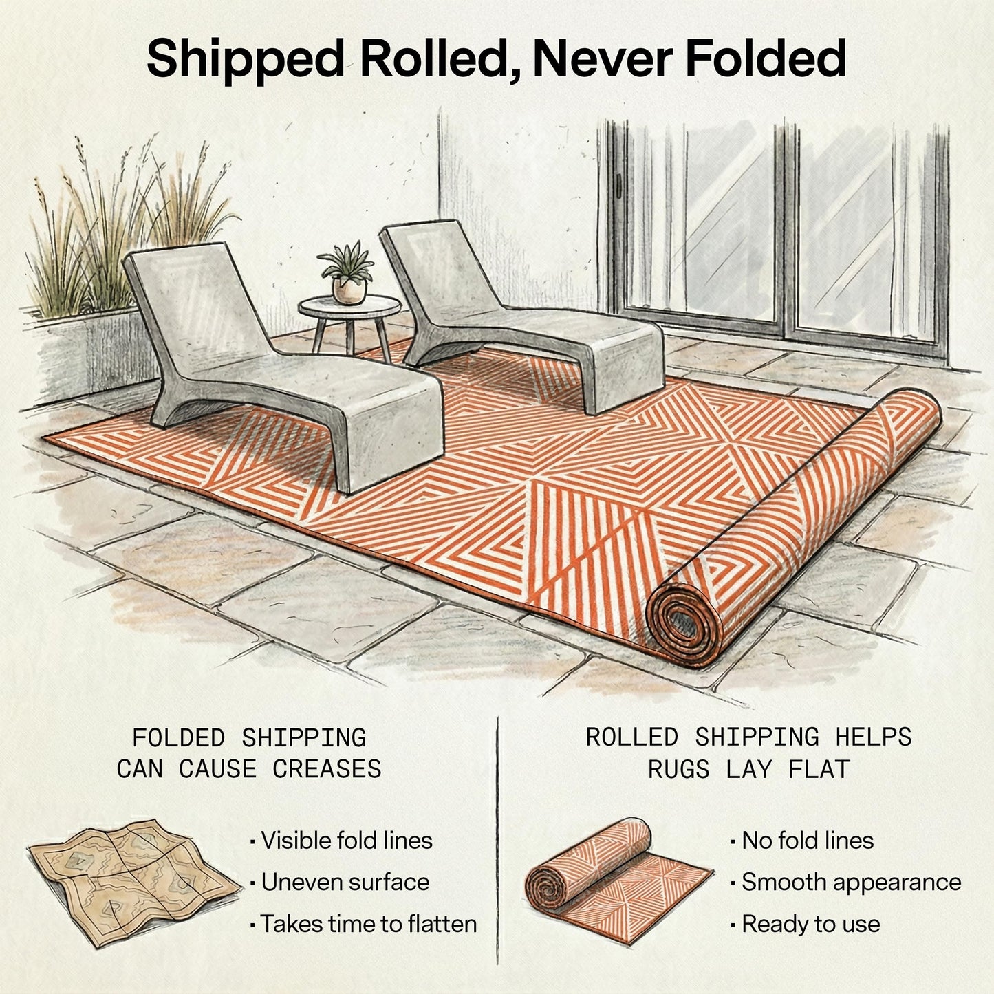 Fab Habitat Outdoor Rug - Waterproof, Fade Resistant, Crease-Free - Premium Recycled Plastic - Modern Geometric - Patio, Deck, Porch, Balcony, Laundry Room - Tokyo - Burnt Orange - 4 x 6 ft