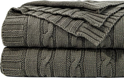 NTBAY 100% Pure Cotton Cable Knit Throw Blanket, Super Soft Warm 51x67 Knitted Throw Blanket for Couch, Sofa, Chair, Bed - Extra Cozy, Machine Washable, Comfortable Home Decor, Grey