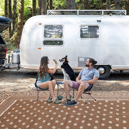 SAND MINE Reversible Mats, Plastic Straw Rug, Modern Area Rug, Large Floor Mat and Rug for Outdoors, RV, Patio, Backyard, Deck, Picnic, Beach, Trailer, Camping (9' x 12', Brown & White)