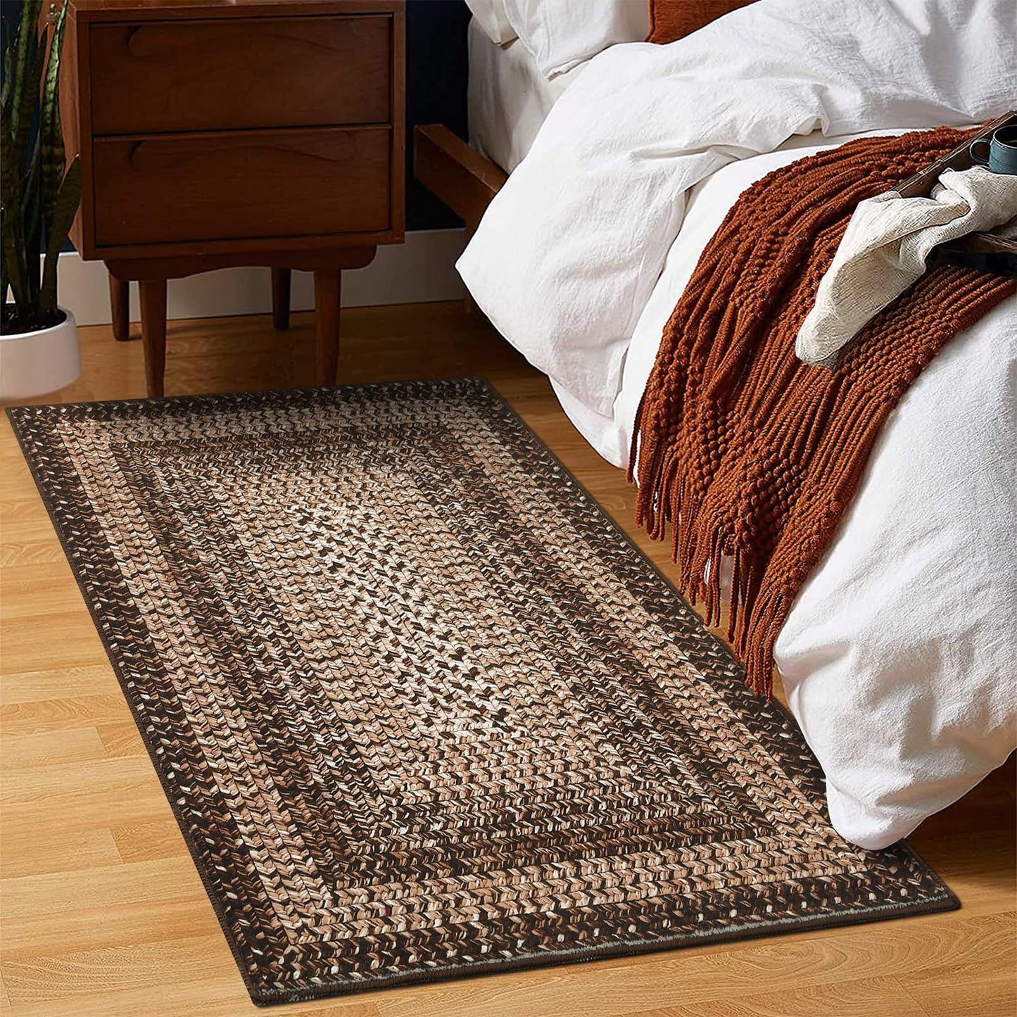 RUGSREAL 2x3 Entry Rug Small Bedroom Area Rug Braided Printed Mat for Living Room Farmhouse Kitchen Mat Indoor Non Slip Rustic Throw Carpet Machine Washable Rug for Sink Under Table, Brown