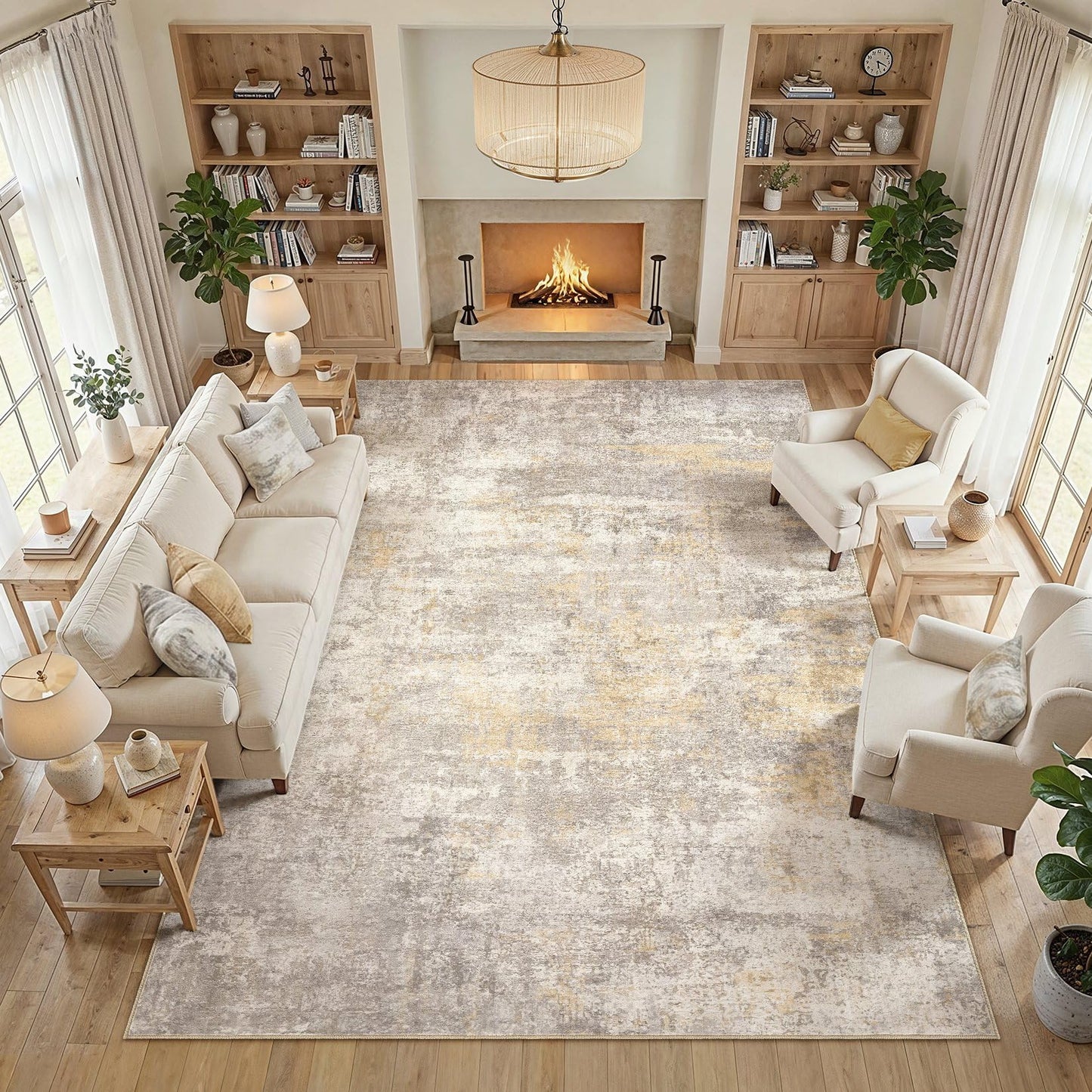 cotiled Abstract 8x10 Area Rug Soft Neutral Non Slip Carpet