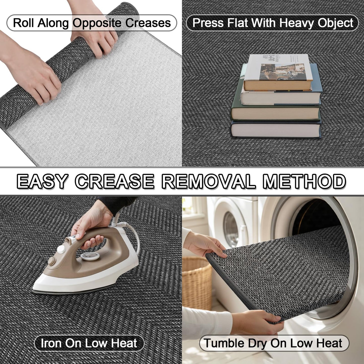 ENHASIV Ultra Thin Indoor Door Mat 24"x36", Washable Door Mat Indoor Entrance, Non Slip Rubber Backing Doormat Low-Profile Inside Entryway Mat, Unique Herringbone Design Entry Mat, Dark Grey (FOLD)