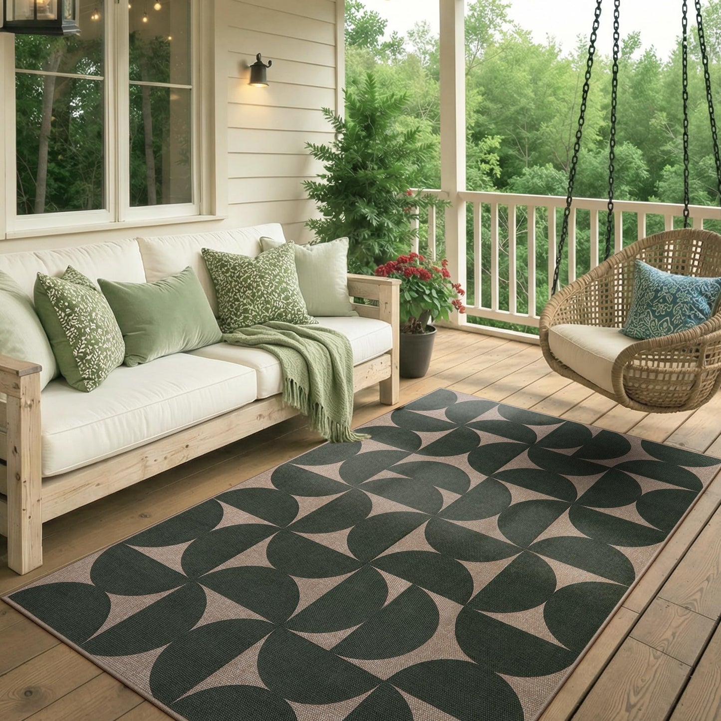 Lahome Green Semi Circle Easy Jute Rug, 3x5 Washable Outdoor Rug for Entryway, Non Slip Non Shedding Floor Carpet for Indoor Entrance Patio Front Door Porch Living Room