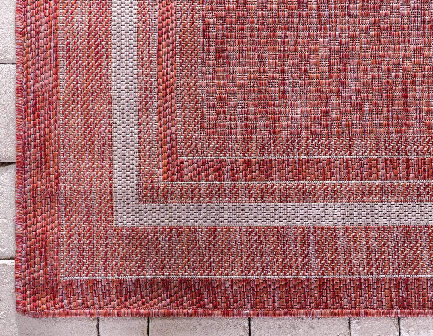 Unique Loom Outdoor Border Collection Area Rug - Soft Border (4' 1" x 6' 1" Rectangle, Rust Red/ Ivory)