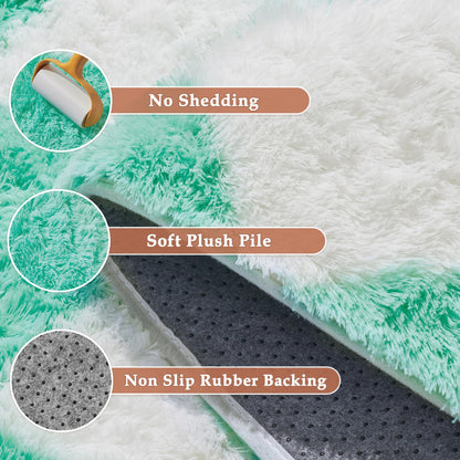 HUGEAR Checkered Rug 8x10 Living Room Green and White Modern Shag Rug Washable Large Area Rug Soft Fluffy Indoor Carpet Fuzzy Vacuumable Rugs for Bedroom Home Decor Non Slip