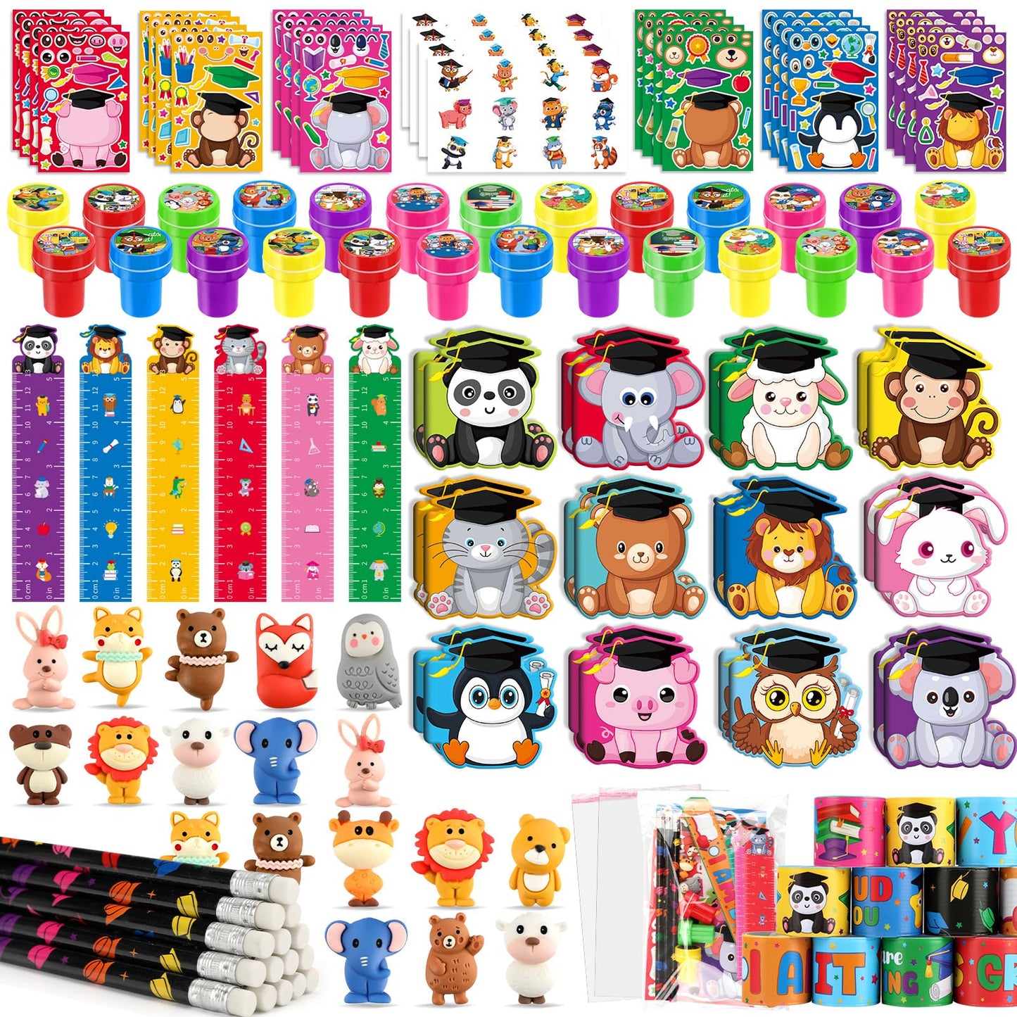 BenLouis 432 Pcs Graduation School Stationery Set Party Favors Preschool Kindergarten Classroom Gift Prizes Bulk for Kids Students Congrats Grad Goodie Bags Stuffers（Graduation Animals）
