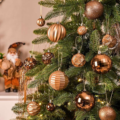 JORNOY Christmas Tree Ornaments Set, 47 Pack Assorted Shatterproof Hanging Balls Decorations, Plastic Bulbs Bulk with Lanyard for Home Holiday Party Decor, 3-Sizes (Caramel)