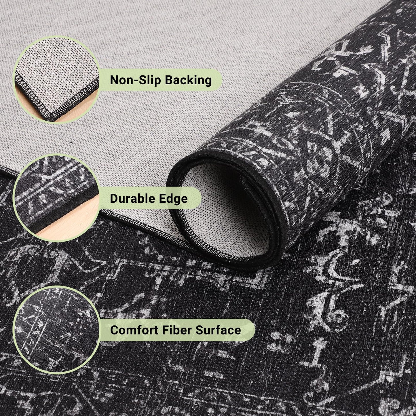 Chair Mat for Hard Floors, QQpony 60" x 48" Office Chair Mat for Hard Surface, Area Rug for Living Room, Protector Floor Rug Mat for Home Office (Black)