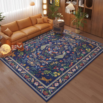 Rugcomf Area Rug 4x6 Rug Washable Rugs Floral Non Slip Low Pile Small Carpet for Bedroom, Bedside, Kids Room, Office, Dining Room(Blue)