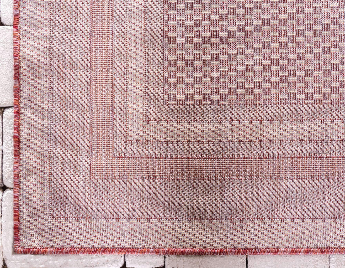 Unique Loom Outdoor Border Collection Area Rug - Soft Border (4' 1" x 6' 1" Rectangle, Rust Red/ Ivory)