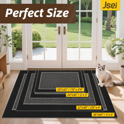 JSEI Dirt Trapper Door Mat 20"x32", Non-Slip Washable Doormats Entryway Rugs, Resist Dirt Absorbent Welcome Mat, Low Profile Floor Mats for Front Back Door and Entrance, Black