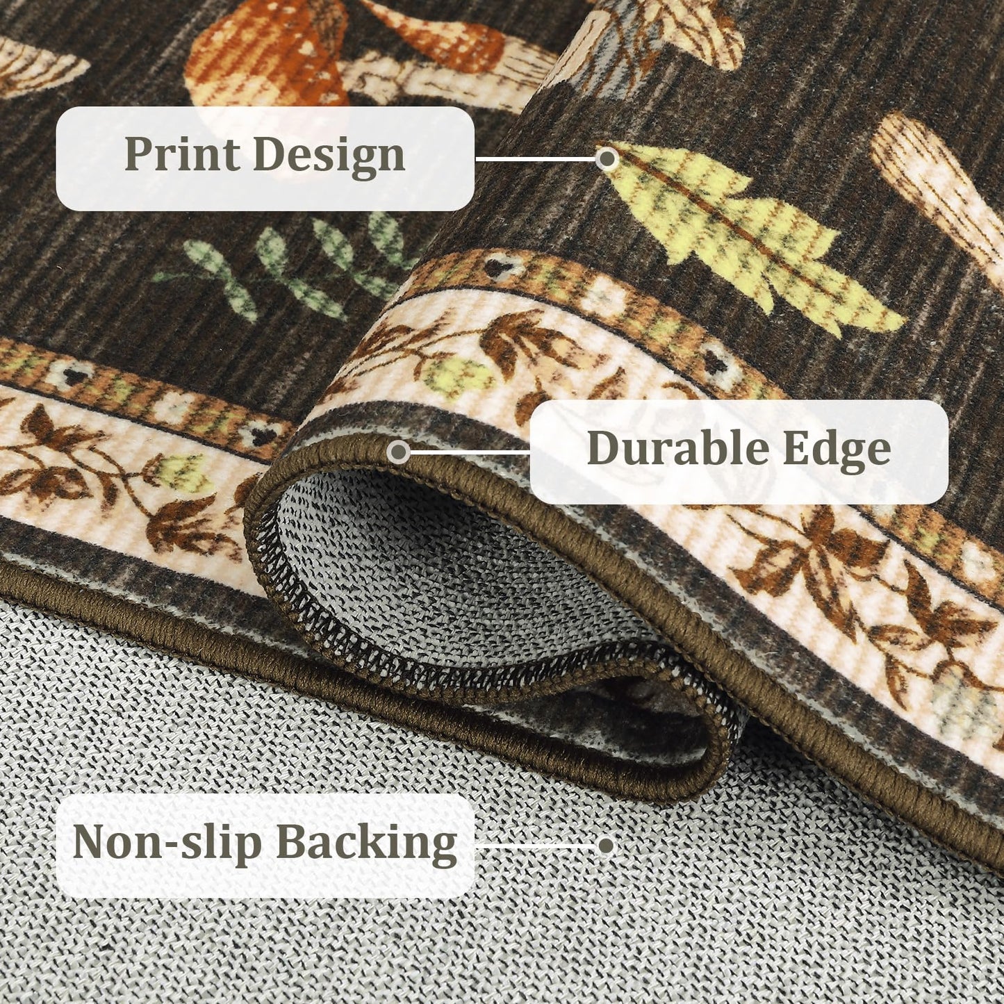 Mushroom Insect 4ft Round Rug Washable Non-Slip Soft Ultra-Thin Small Boho Circle Carpet for Entryway Kitchen Bedroom Nursery Dining Room Brown
