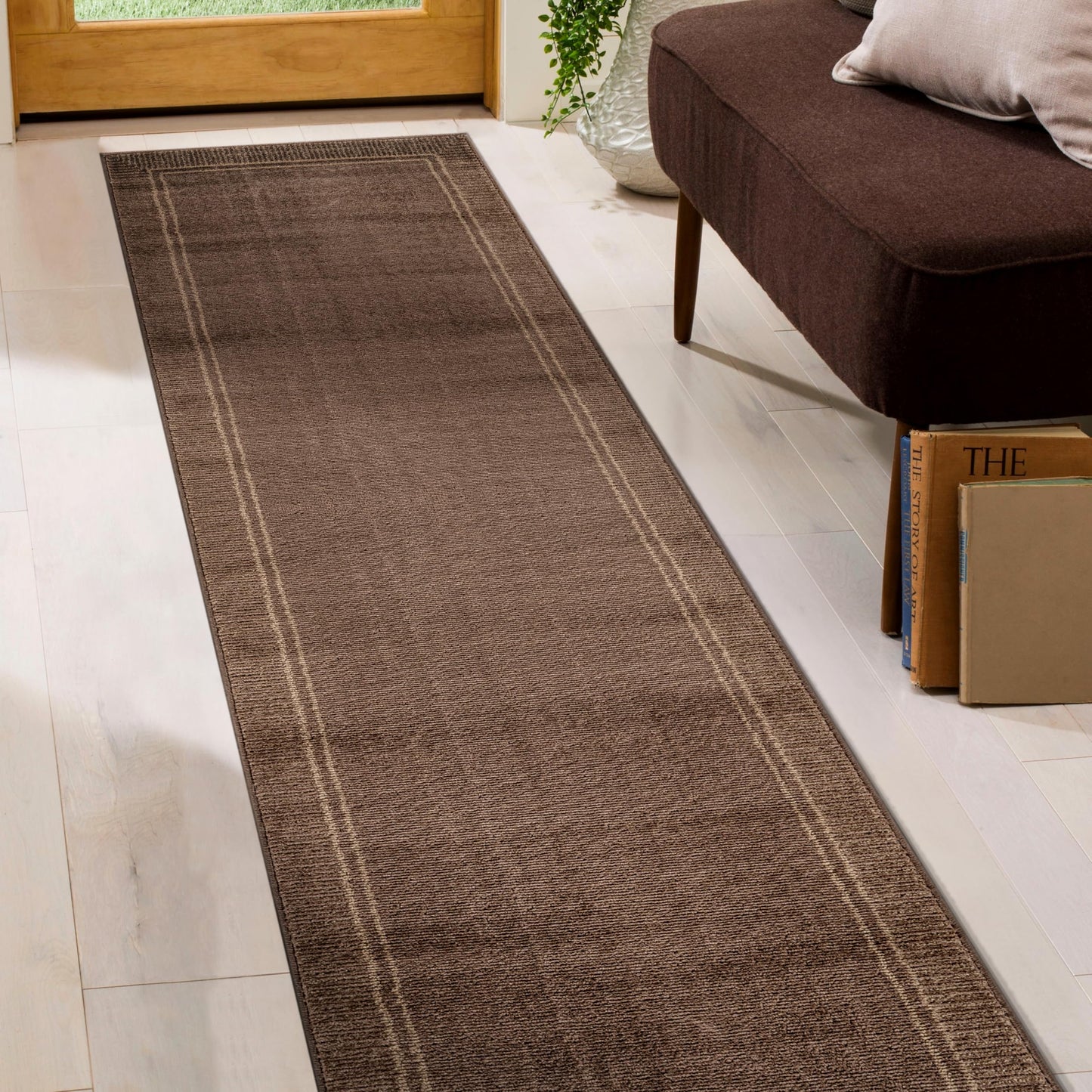 Rugshop Modern Distressed Bordered Indoor Runner Rug for Hallway,Entryway,Kitchen Rug Low Pile Rug with Jute Backing 2' 3" x 8' Brown