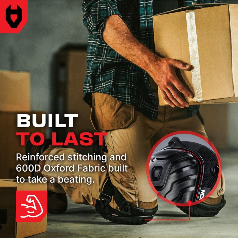 NoCry Professional Gel Knee Pads for Work with Soft Foam and Gel Cushion — Heavy Duty Cap, Reinforced Adjustable Straps, Military Grade Rivets and Built-in Hang Loops — Perfect for Construction