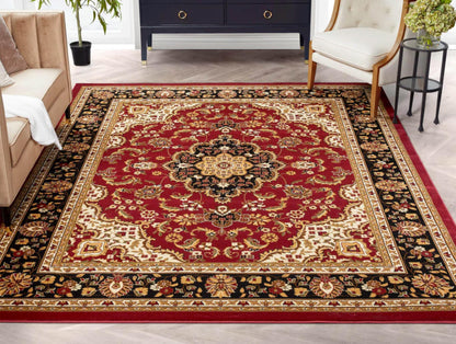 Well Woven Barclay Collection Medallion Kashan Red 8x10 Area Rug - for Living Room, Bedroom, and Dining Room