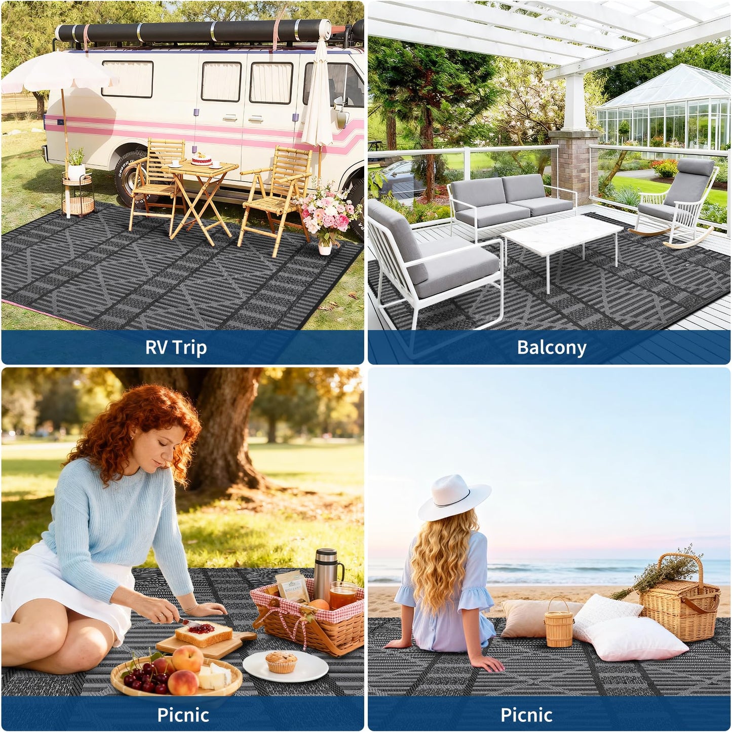 Garvee 9x18 Large Outdoor Rug for Backyard & Patio, Waterproof Plastic Mat for RV Camping, Porch, Deck, Balcony, Reversible Lightweight Carpet, UV Resistant, Easy Clean for Travel & Events