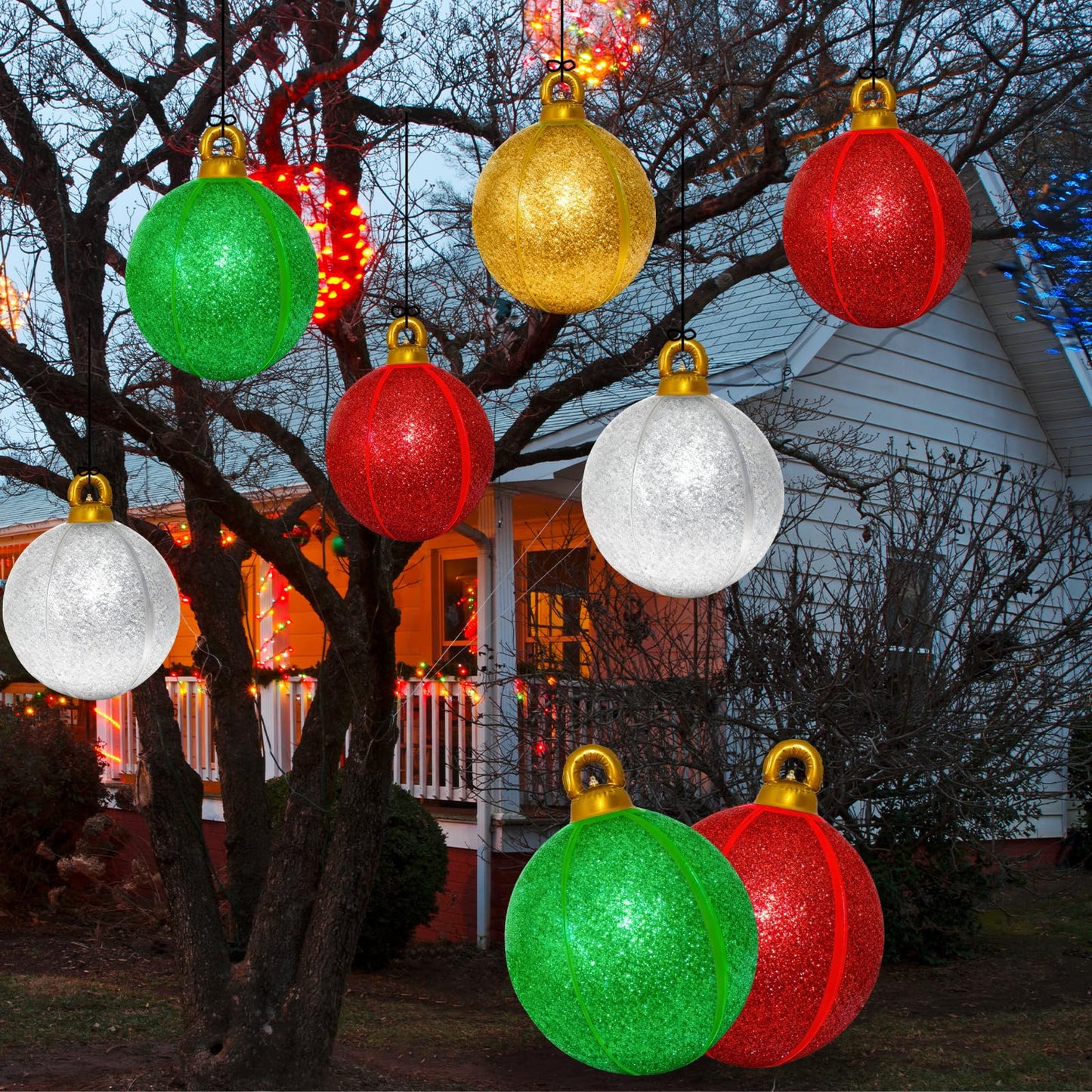 2 Pack 24 Inch Inflatable Christmas Balls, Giant Inflatable Ornaments Outdoor, Extra Large Outdoor Christmas Ornaments for Lawn, Porch, and Front Door (Gold and Silver)