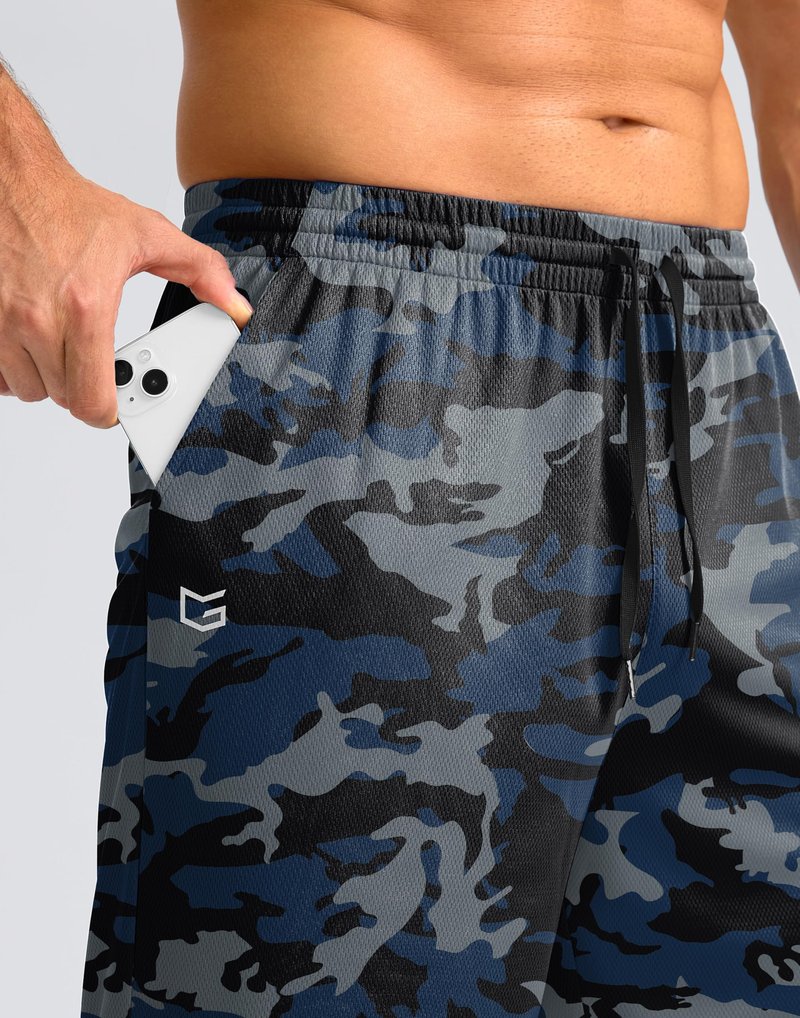 G Gradual Men's Athletic Shorts with Pockets 9" / 11" Long Basketball Shorts Lightweight Quick Dry Gym Workout Shorts for Men(Blue Camo,4XL)