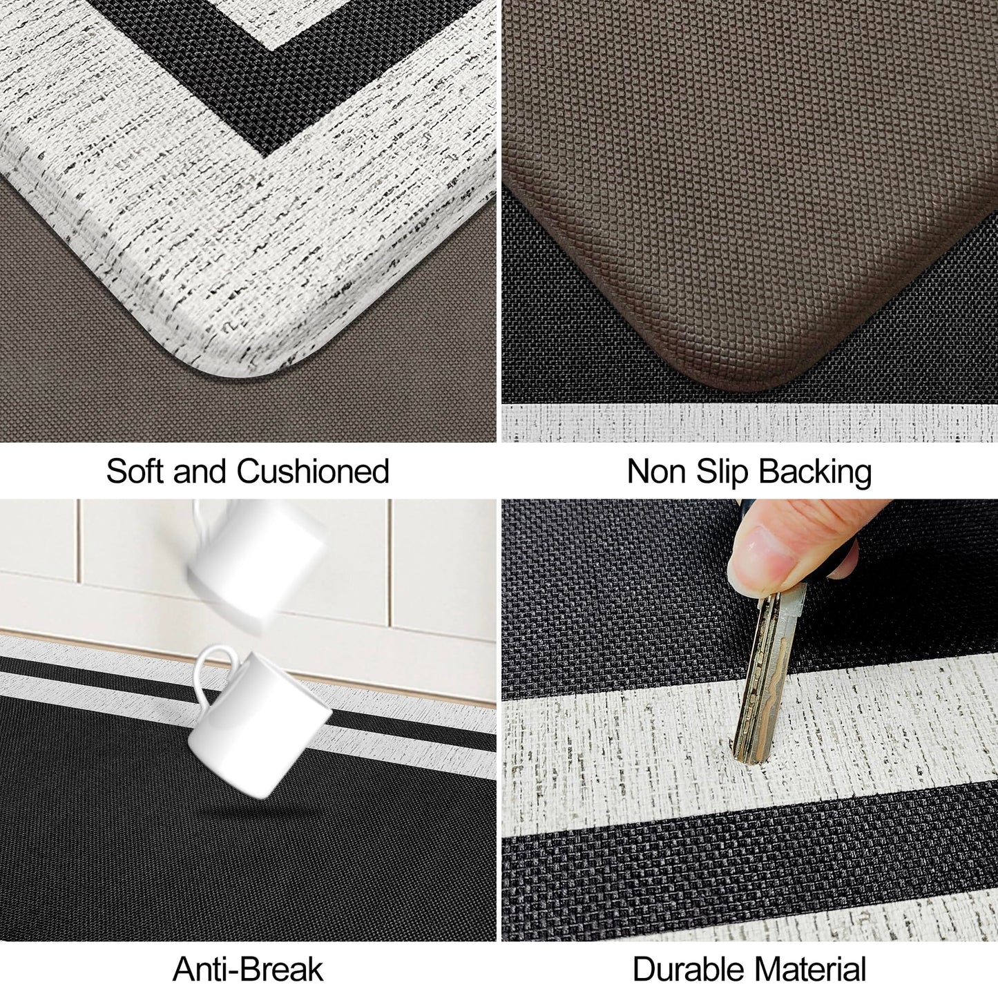 ATRUG Anti Fatigue Kitchen Mats Memory Foam Cushioned Rugs Non Skid Large Kitchen Rugs Comfort Standing Desk Mats for Kitchen Floor Office Home Laundry Room Waterproof Ergonomic Black 17.3"x 94.5"