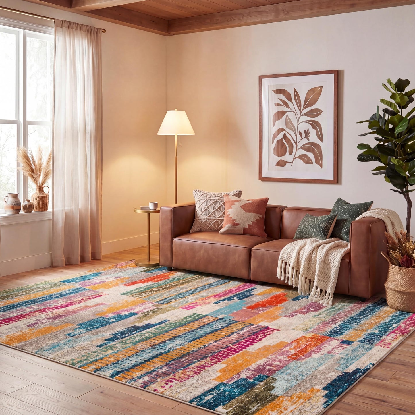 SAFAVIEH Area Rug 8x10 - Madison Collection - Large - Ivory & Multi, Boho Abstract Distressed Design, Non-Shedding & Easy Cleaning, Ideal for Living Room, Bedroom, Office, Dining Space (MAD417C)