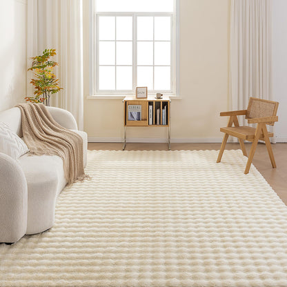 Amazon Basics Indoor Area Rug, 3D Bubble Washable Home Decor Carpet for Living Room, Bedroom, 4' W × 6' L, Beige